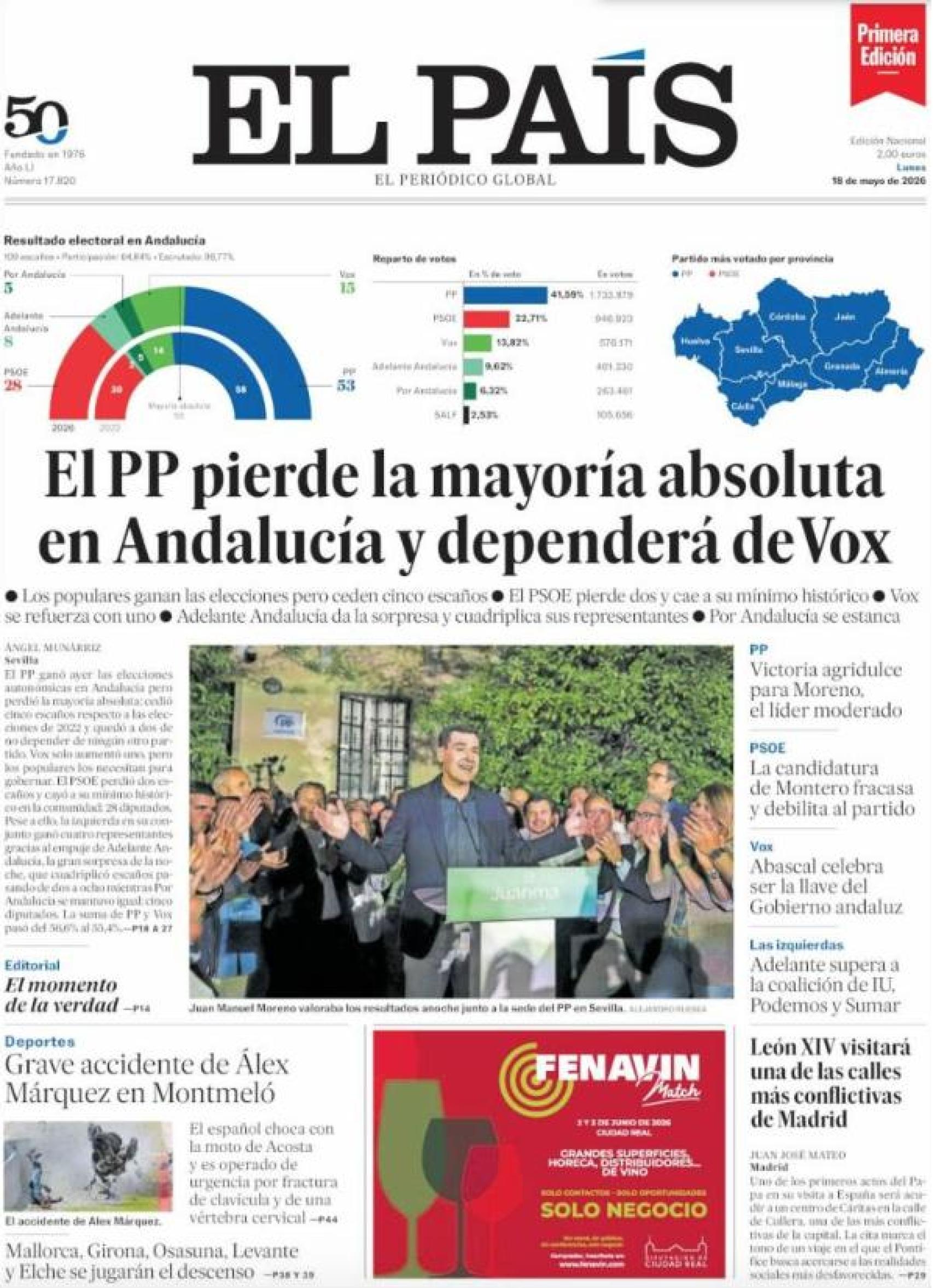 Portada El País 18 de maig