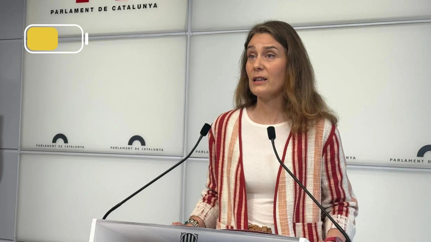Jessica Albiach, líder de los comunes en el Parlament, en una rueda de prensa
