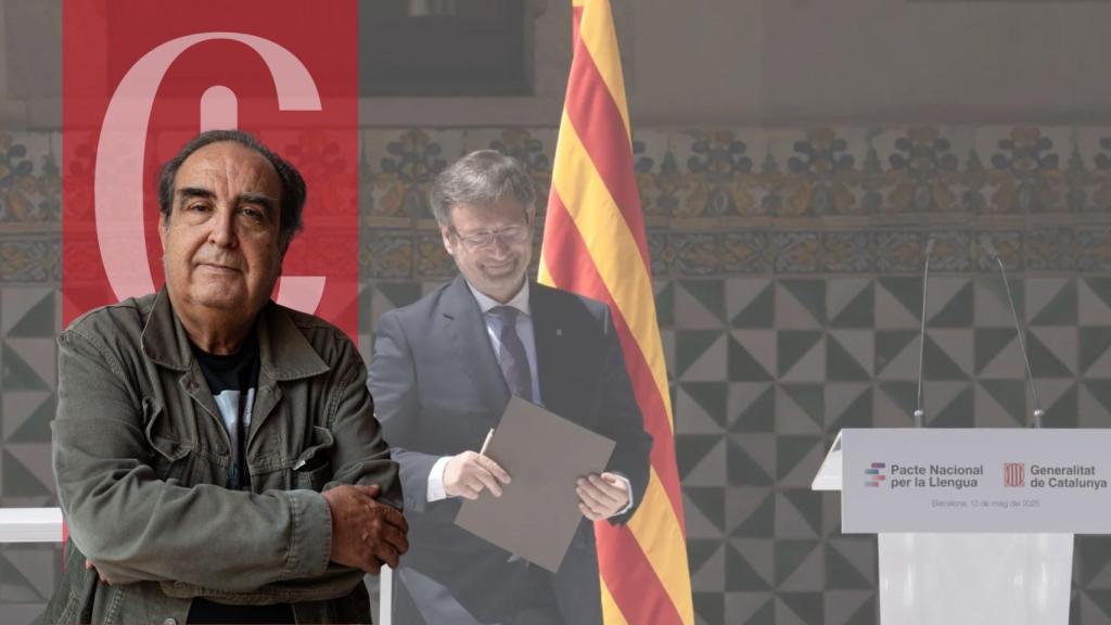 El 'conseller' de Política Lingüística de la Generalitat, Francesc Xavier Vila, durante la firma del Pacte Nacional per la Llengua