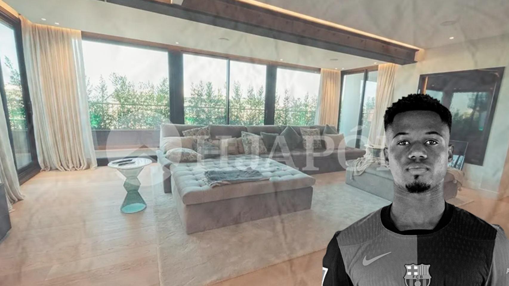 Fotomontaje del futbolista Ansu Fati con su 'pisazo' de la Ronda General Mitre