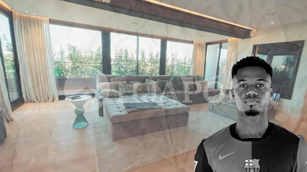 Fotomontaje del futbolista Ansu Fati con su 'pisazo' de la Ronda General Mitre