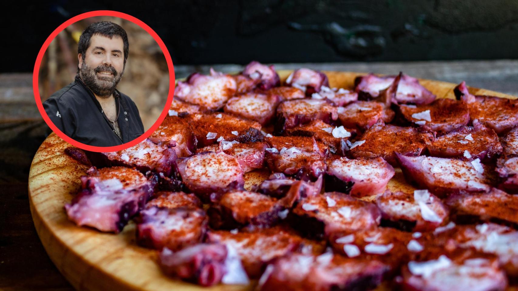 Diego Alías y plato de pulpo