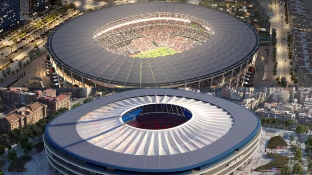 Las cubiertas del Nou Mestalla y el Spotify Camp Nou en un montaje