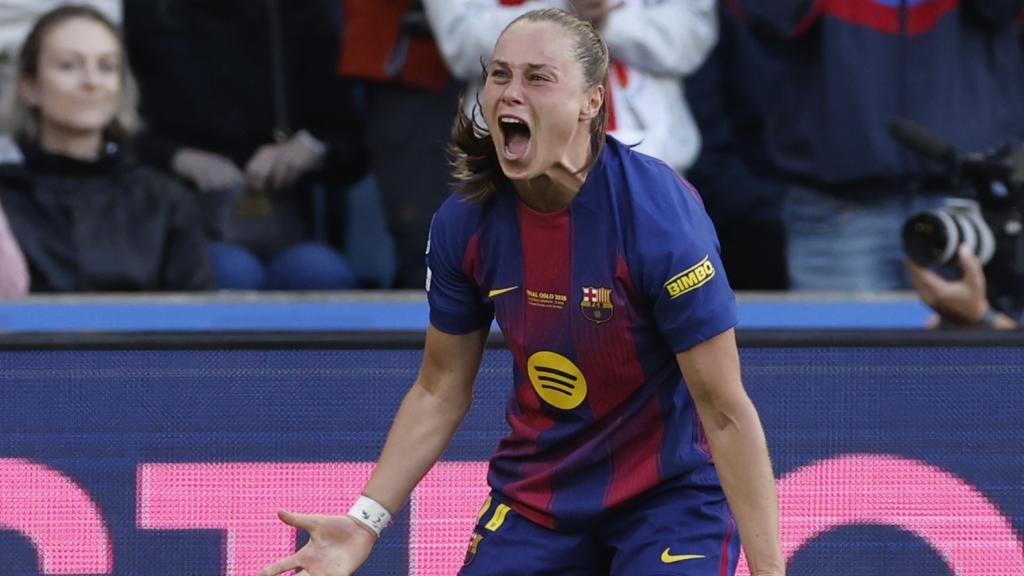 Ewa Pajor celebra un dels seus gols en la final de la Champions Femenina
