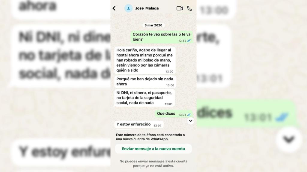 Conversació en què el presumpte estafador li comenta que li han robat totes les seves pertinences