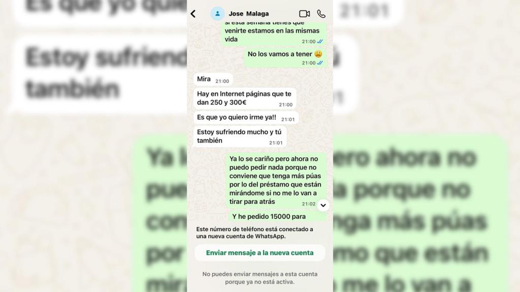 Conversació en què en José li comenta sobre la possibilitat de demanar més préstecs 'online' i la víctima ja reconeix que ha perdut 15.000 euros
