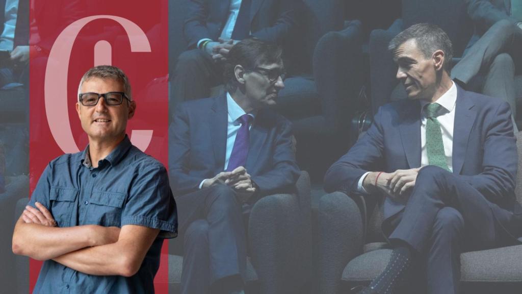 Joaquim Coll, el presidente de la Generalitat, Salvador Illa, y el presidente del Gobierno, Pedro Sánchez