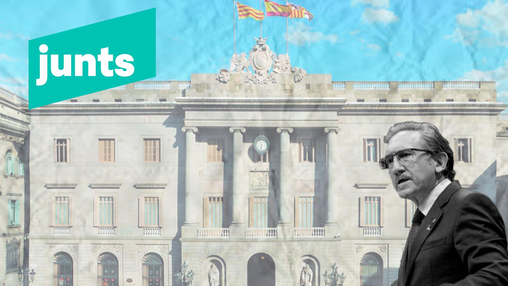 El 'exconseller' Jaume Giró, con el Ayuntamiento de Barcelona y el logo de Junts
