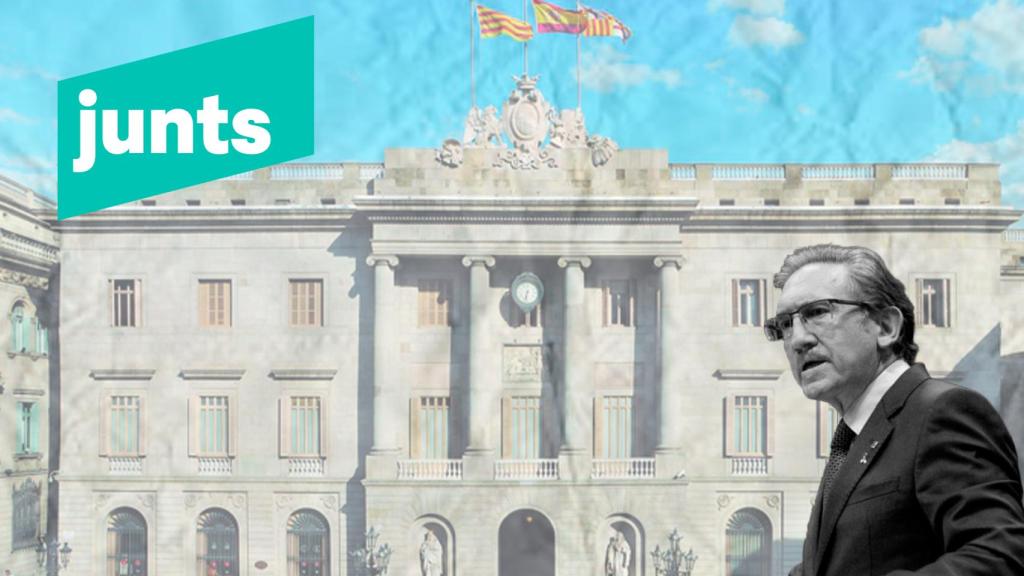 El 'exconseller' Jaume Giró, con el Ayuntamiento de Barcelona y el logo de Junts
