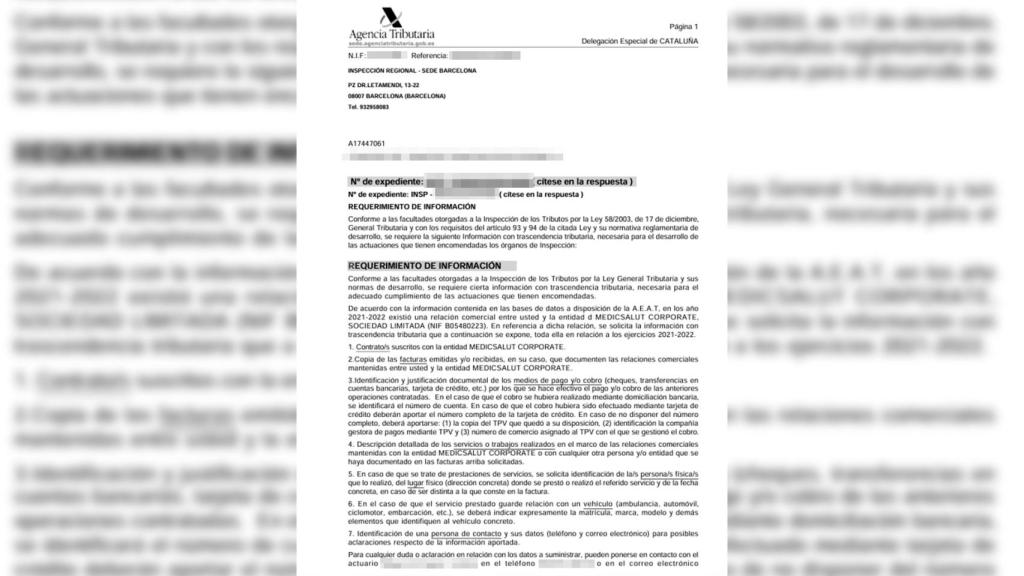 La petició d'informació de l'Agència Tributària a una empresa respecte a les seves col·laboracions amb Medicsalut Corporate