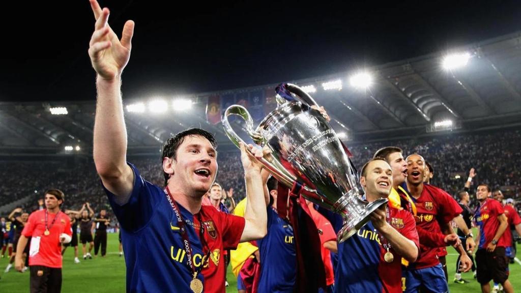 Messi e Iniesta, tras ganar la Champions de 2009 en Roma