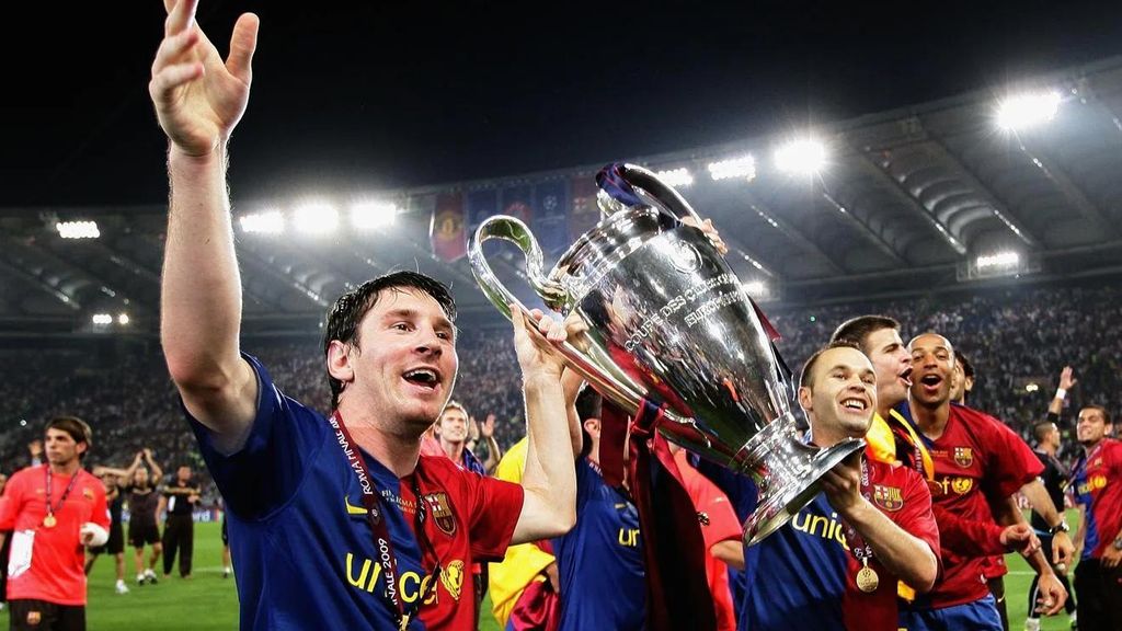 Messi i Iniesta, després de guanyar la Champions del 2009 a Roma