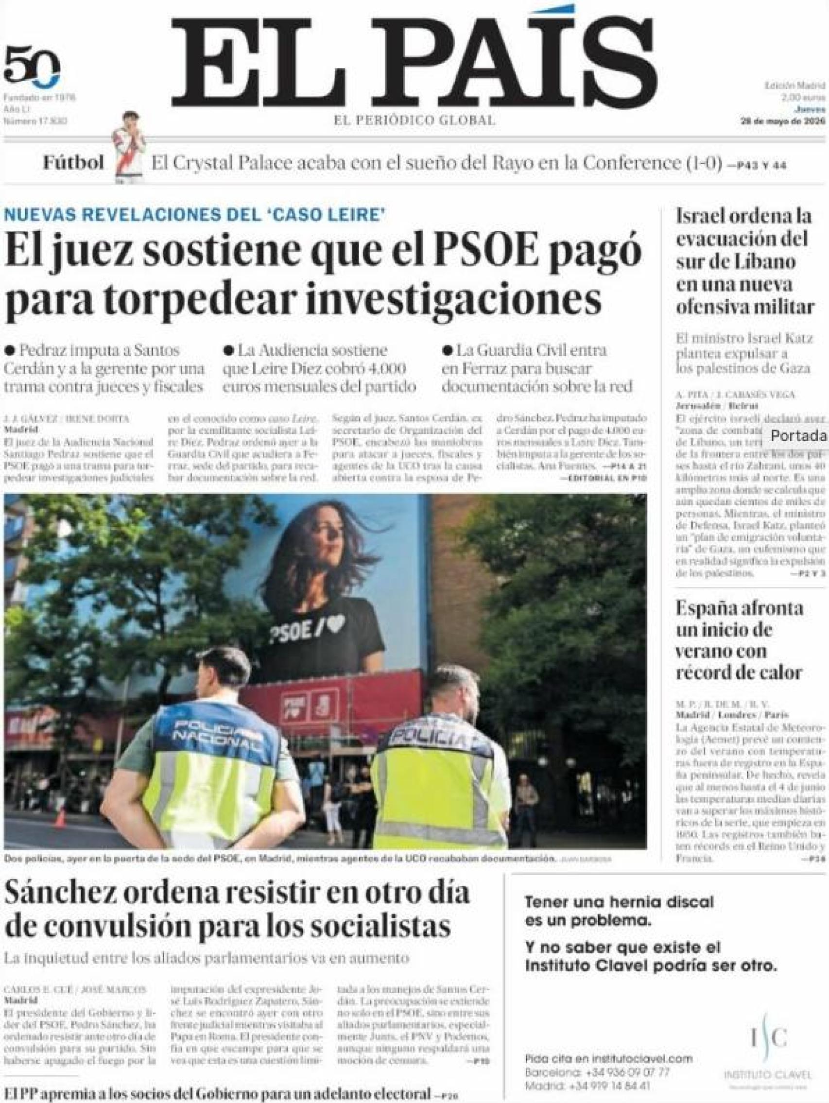 Portada El País 28 de mayo