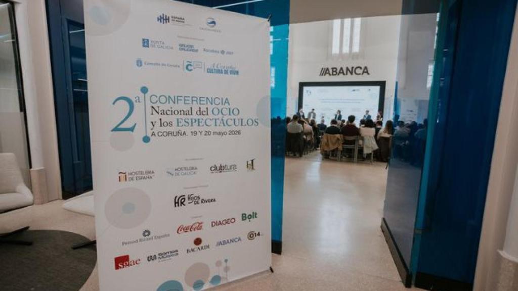 Cartel a la entrada de la Conferencia Nacional del Ocio y los Espectáculos celebrada en La Coruña