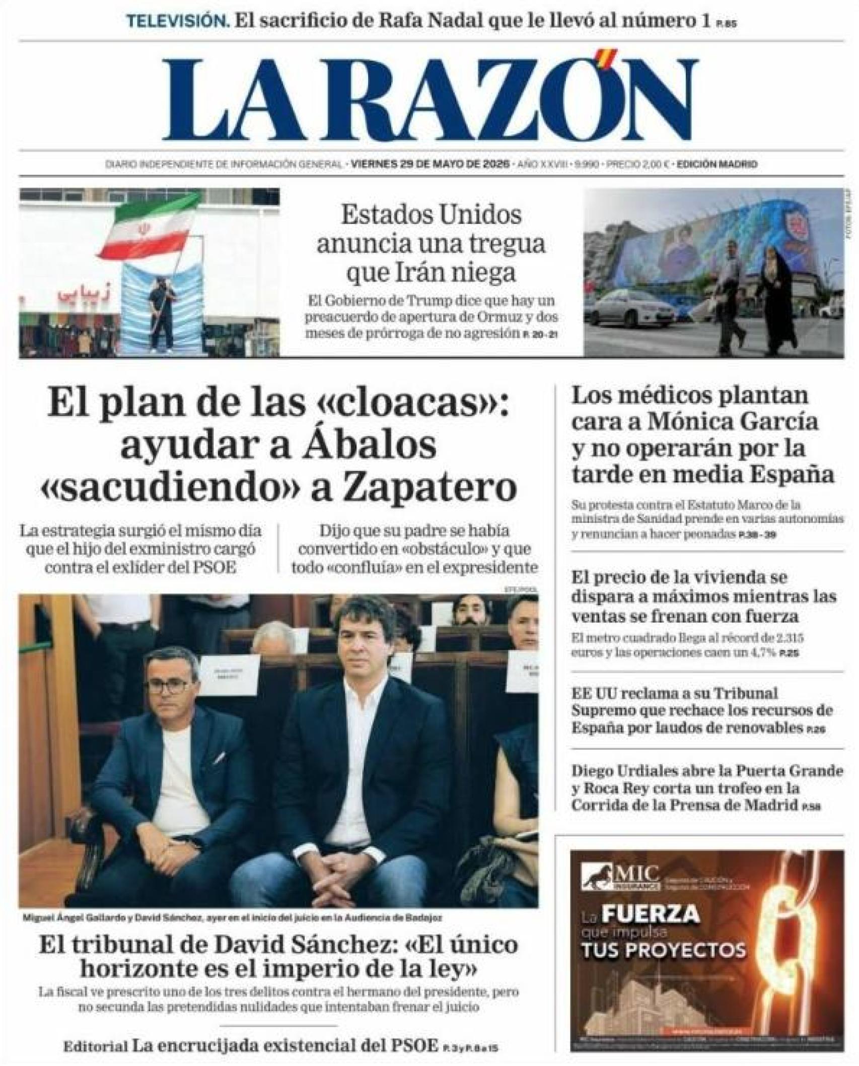 Portada La Razón 29 de maig