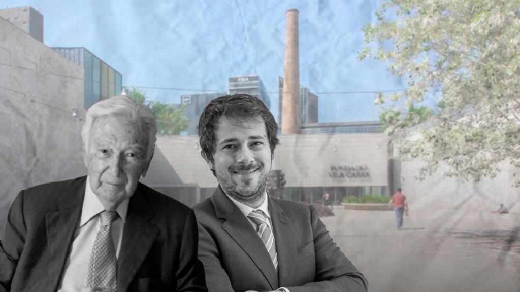 Antoni Vila-Casas y Joan Torras con la Fudació Vila Casas de fondo