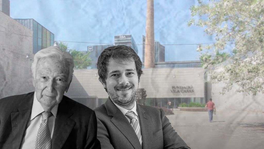 Antoni Vila-Casas y Joan Torras con la Fudació Vila Casas de fondo