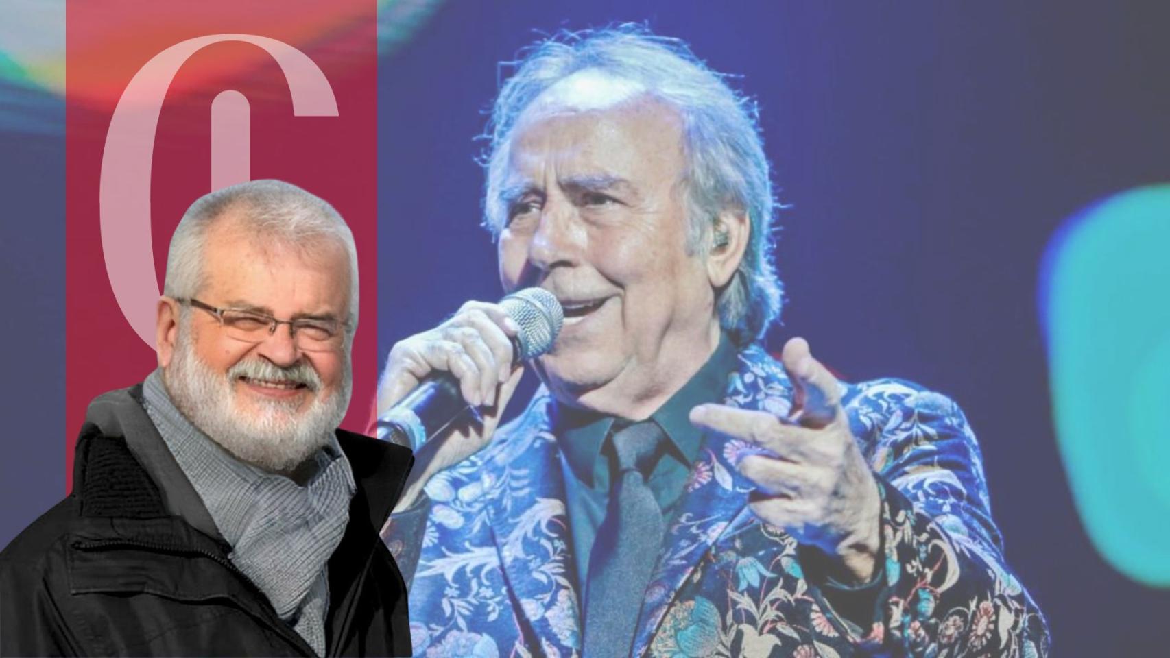 Guillem Bota con una foto de Joan Manuel Serrat de fondo
