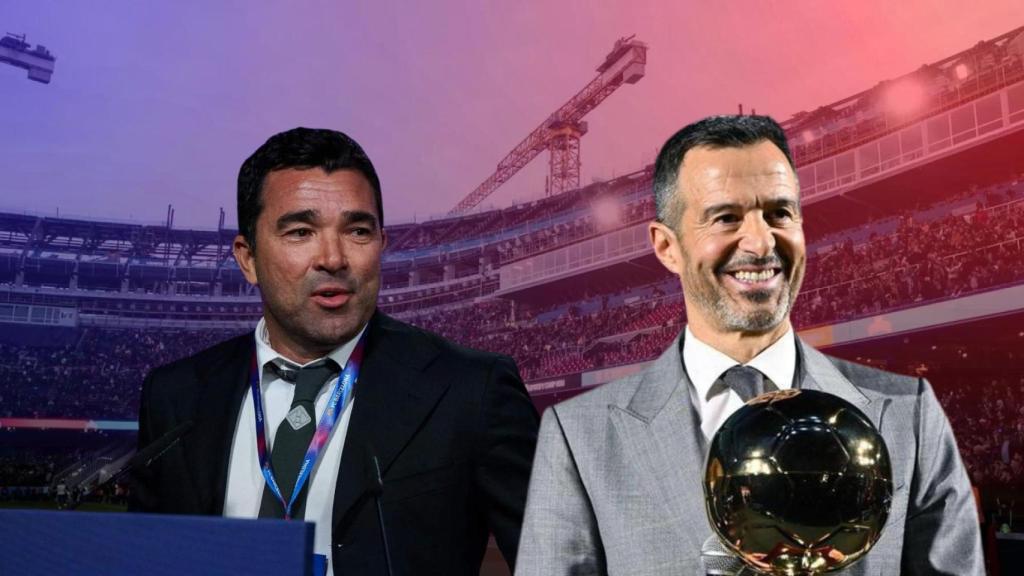 Deco y Jorge Mendes, en un fotomontaje con el Spotify Camp Nou de fondo