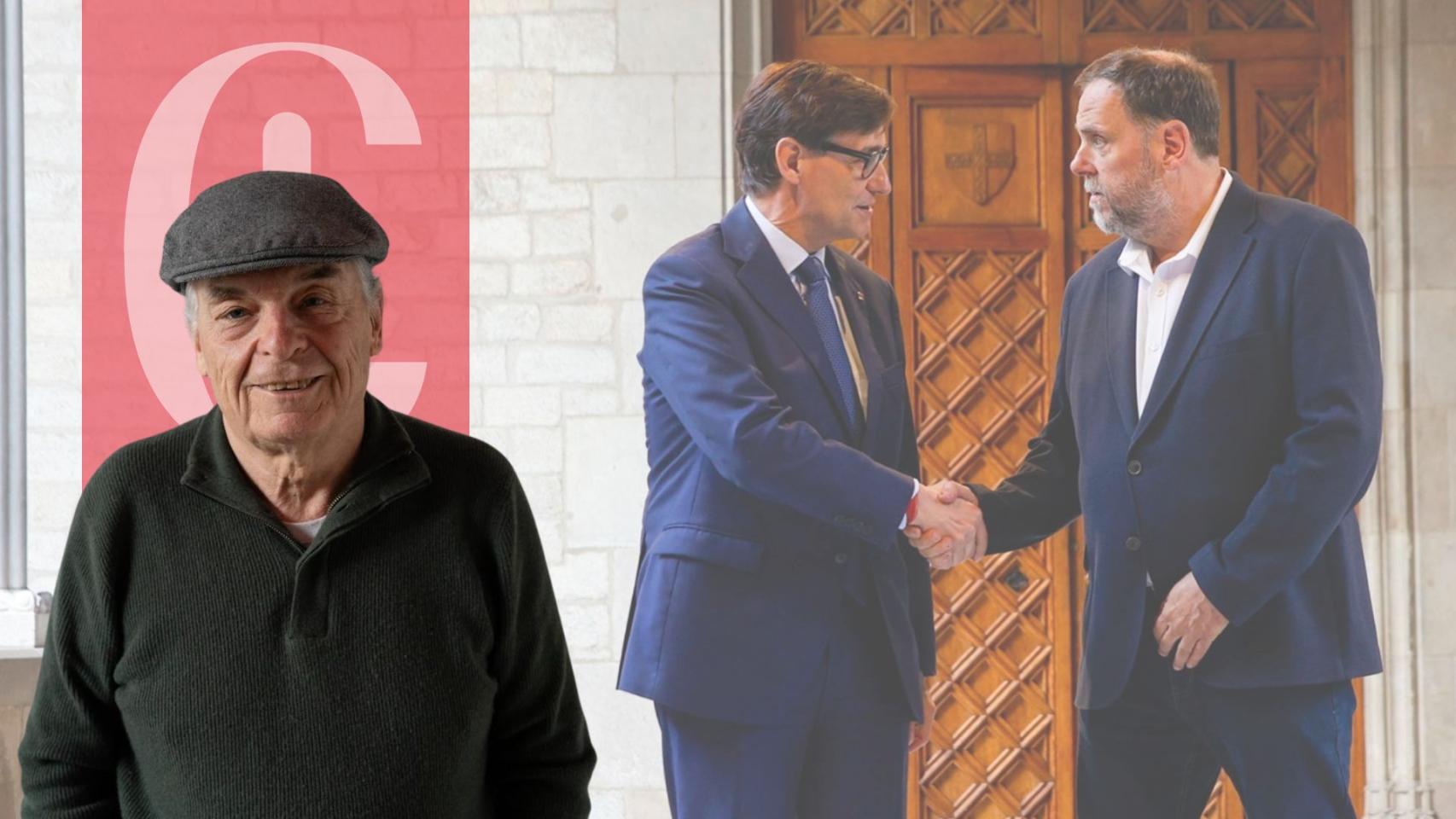 Jordi Mercader, junto al presidente de la Generalitat, Salvador Illa, y el líder de ERC, Oriol Junqueras