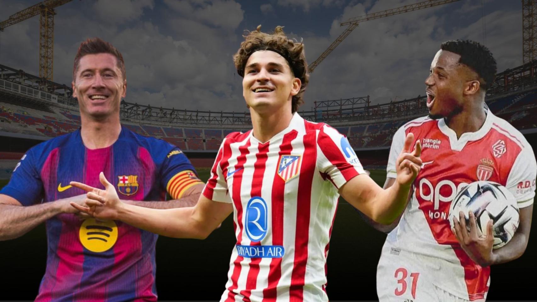 Robert Lewandowski, Julián Álvarez y Ansu Fati, en un fotomontaje
