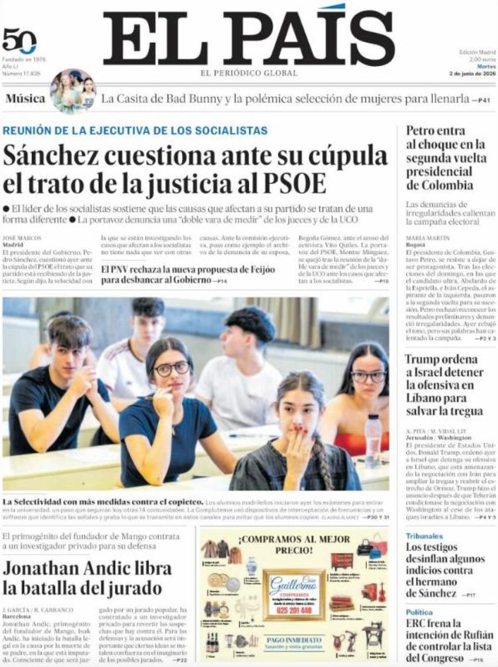 Portada El País 2 de junio