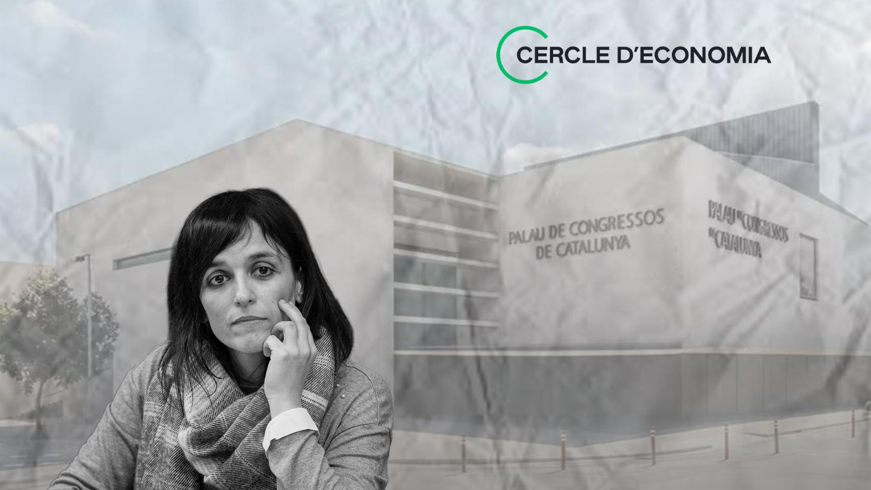 Fotomontaje de Sílvia Orriols en el Palau de Congressos, donde se celebra la Reunión anual del Cercle