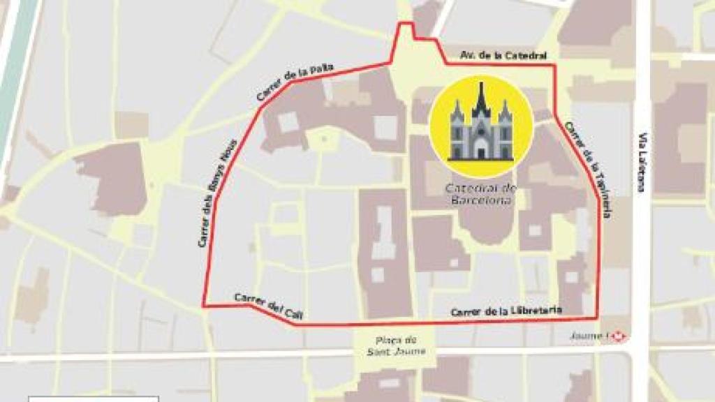 Mapa de Ciutat Vella con las calles cerradas y restricciones de tráfico previstas por la visita del Papa a Barcelona