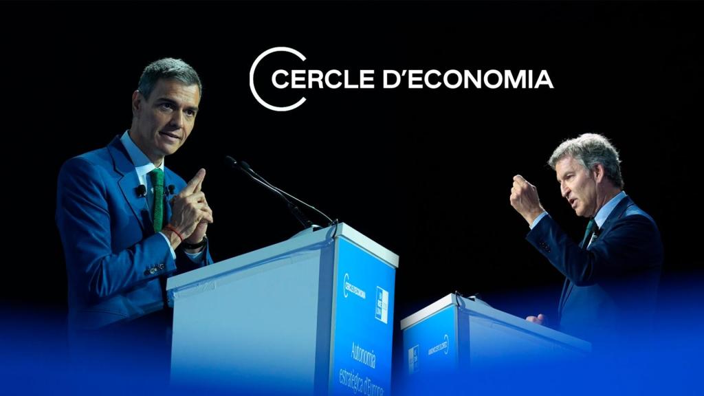Fotomontaje de Pedro Sánchez y Alberto Núñez Feijóo en las jornadas del Cercle d'Economia