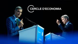 Fotomontaje de Pedro Sánchez y Alberto Núñez Feijóo en las jornadas del Cercle d'Economia