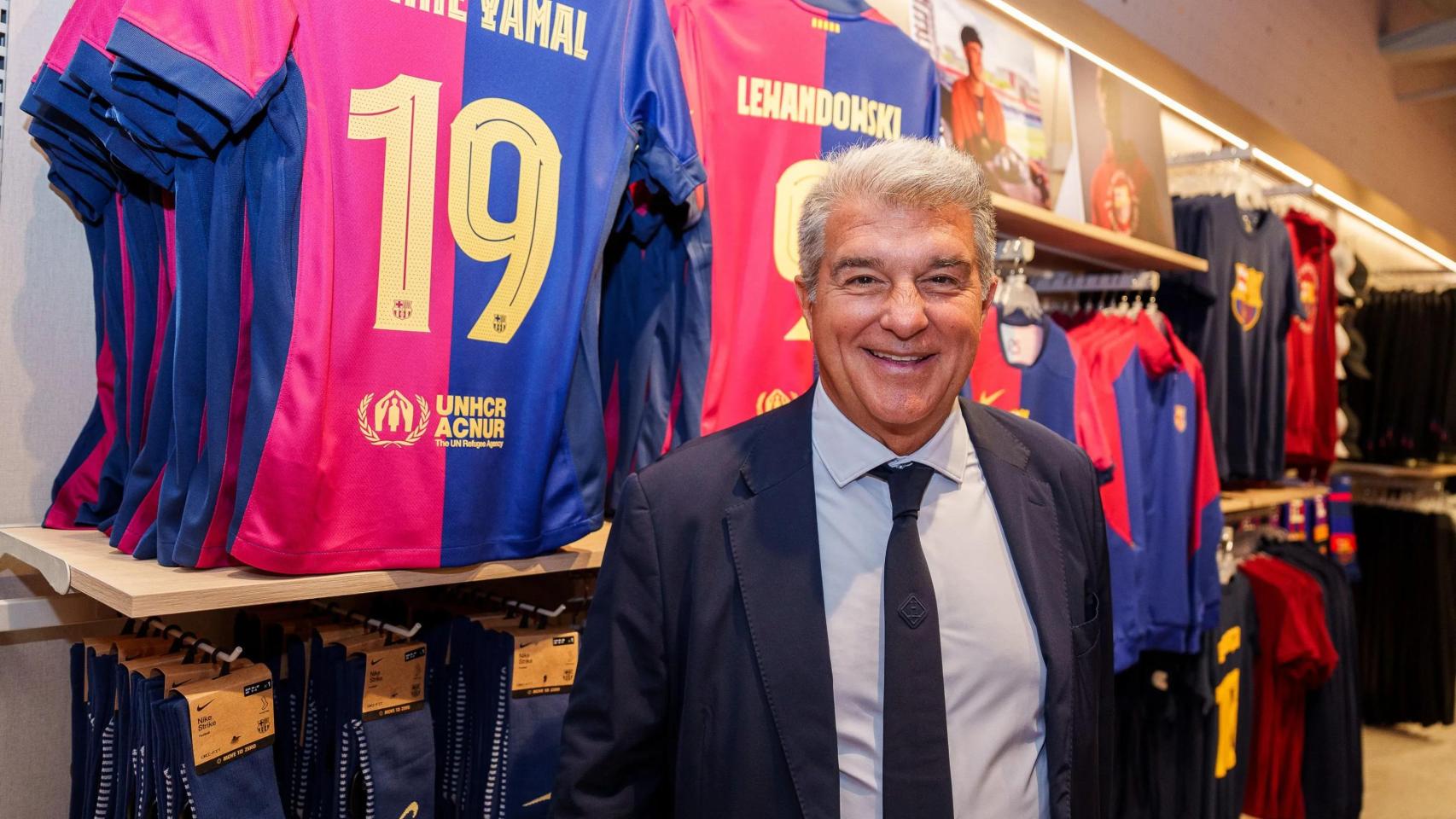 Joan Laporta, en la inauguración de una Barça Store en Madrid