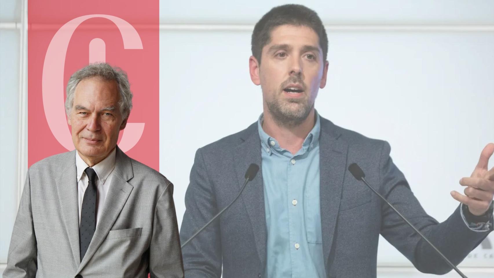 Ignacio Vidal-Folch y una imagen del portavoz de los Comuns en el Parlament, David Cid