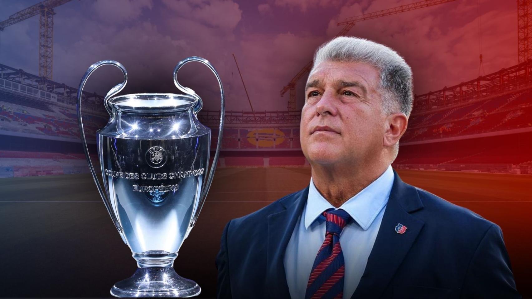 Joan Laporta, en un fotomontaje con el trofeo de la Champions League