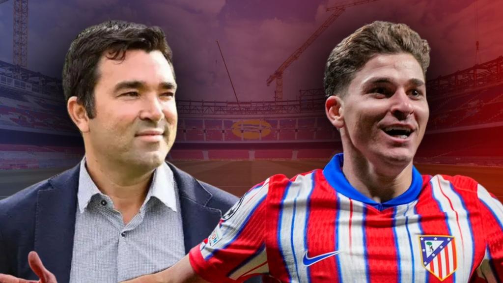 Deco y Julián Álvarez, en un fotomontaje con el Spotify Camp Nou de fondo