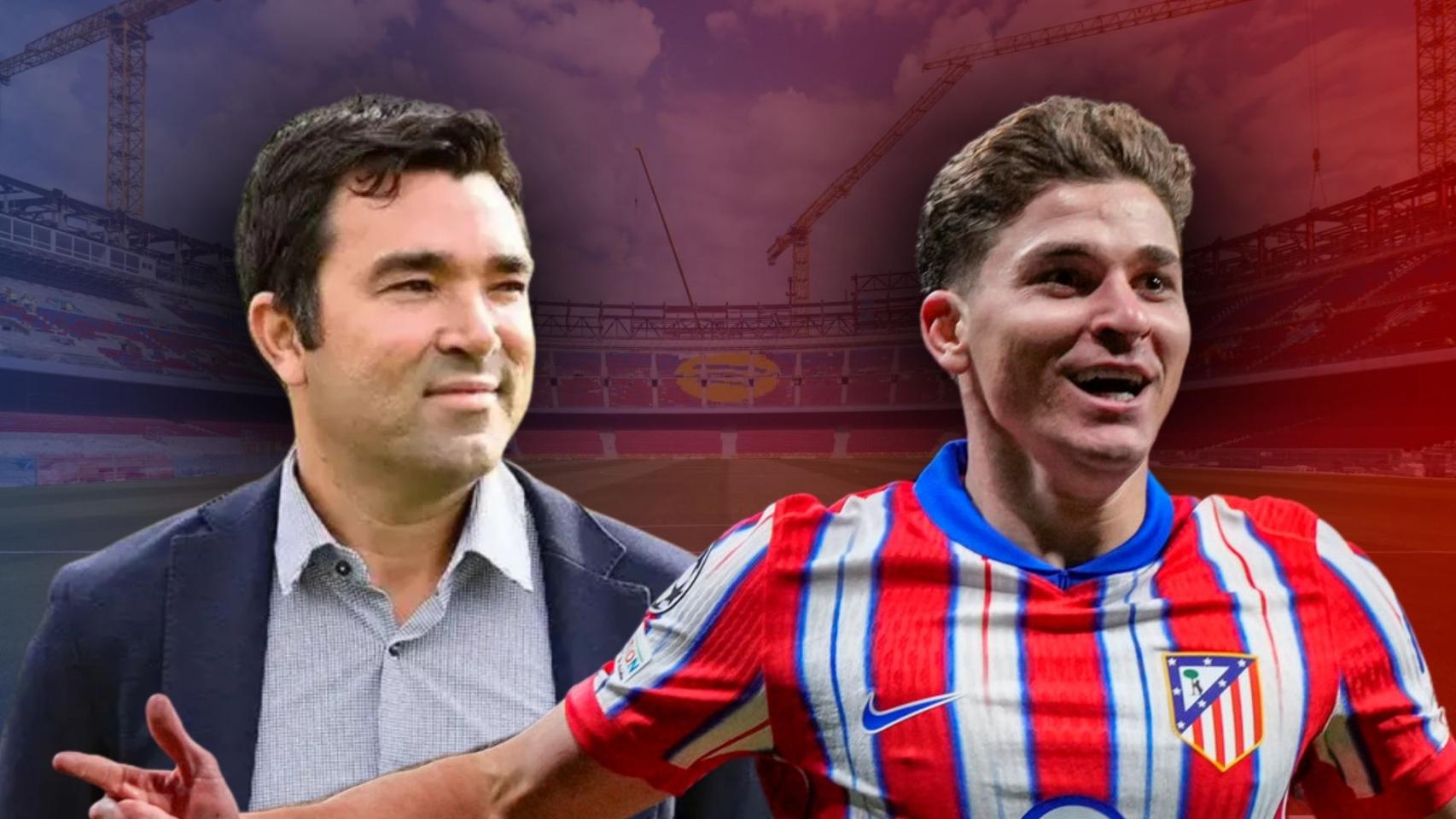 Deco y Julián Álvarez, en un fotomontaje con el Spotify Camp Nou de fondo