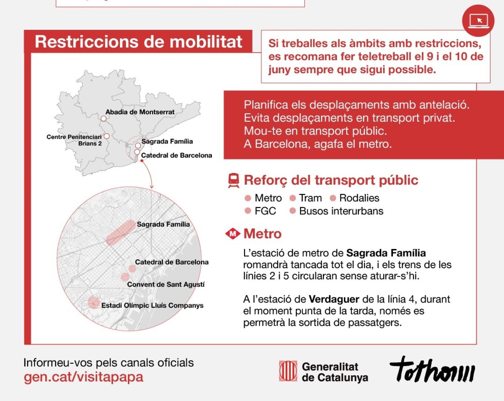 Restriccions de mobilitat per la visita del Papa a Barcelona