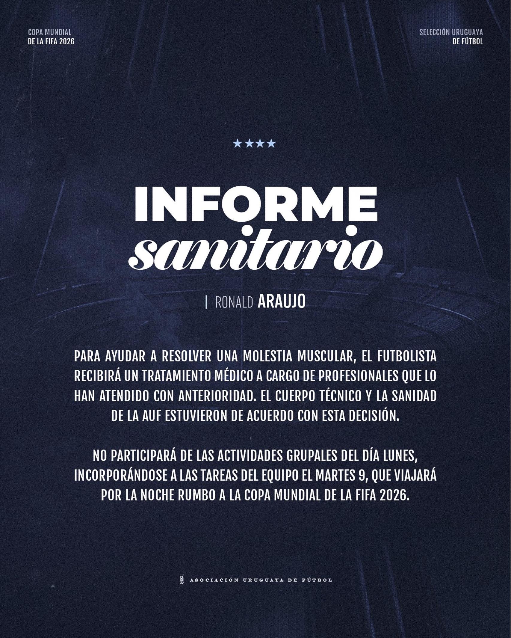 Comunicat d'Uruguai sobre la lesió de Ronald Araujo