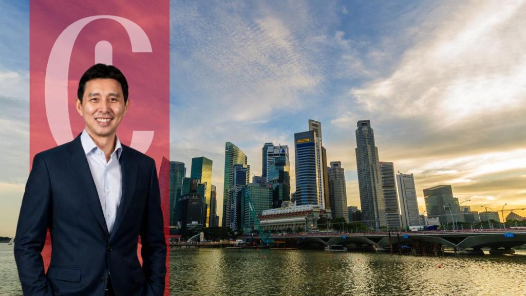 Dino Tan y una vista de Singapur