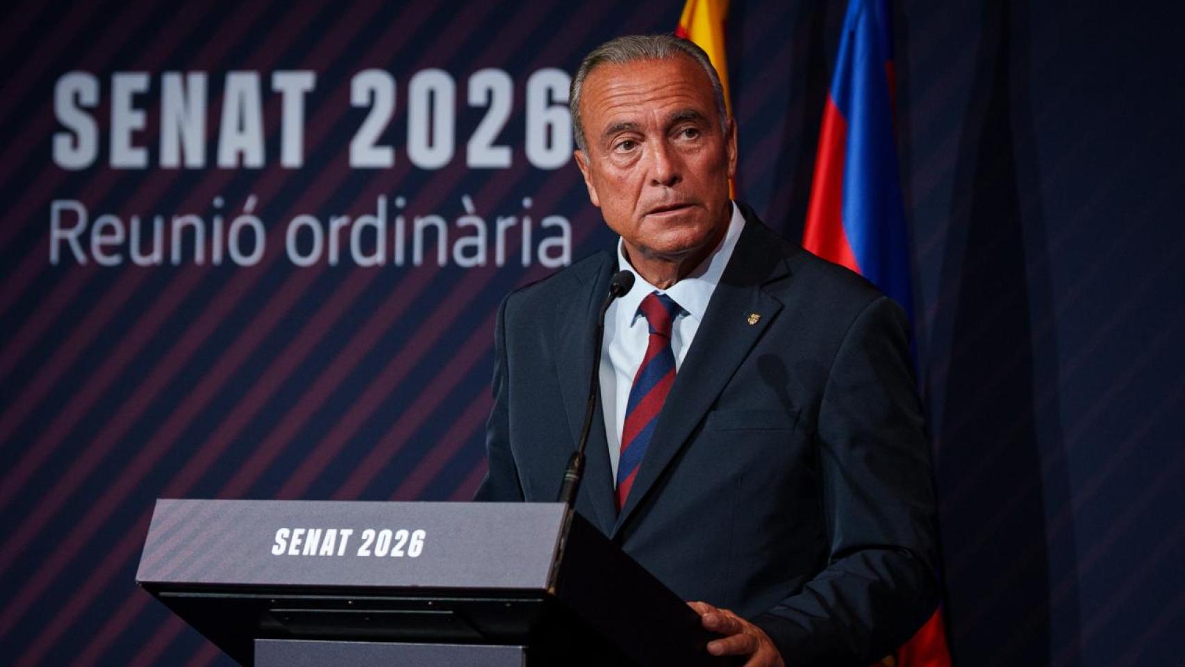 El presidente interino del Barça, Rafa Yuste, en la reunión del Senado