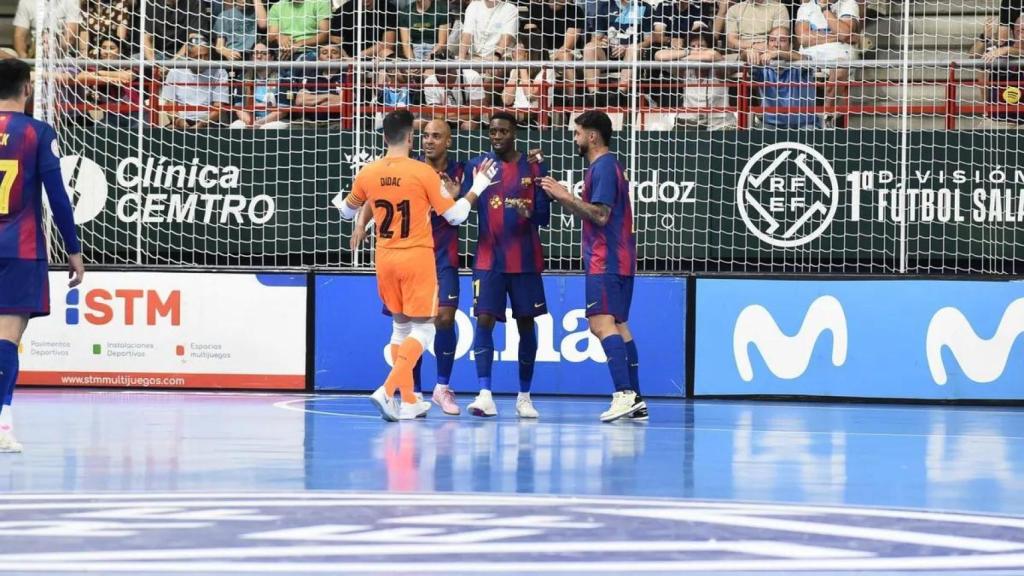 El Barça de fútbol sala celebra un gol ante el Inter Movistar
