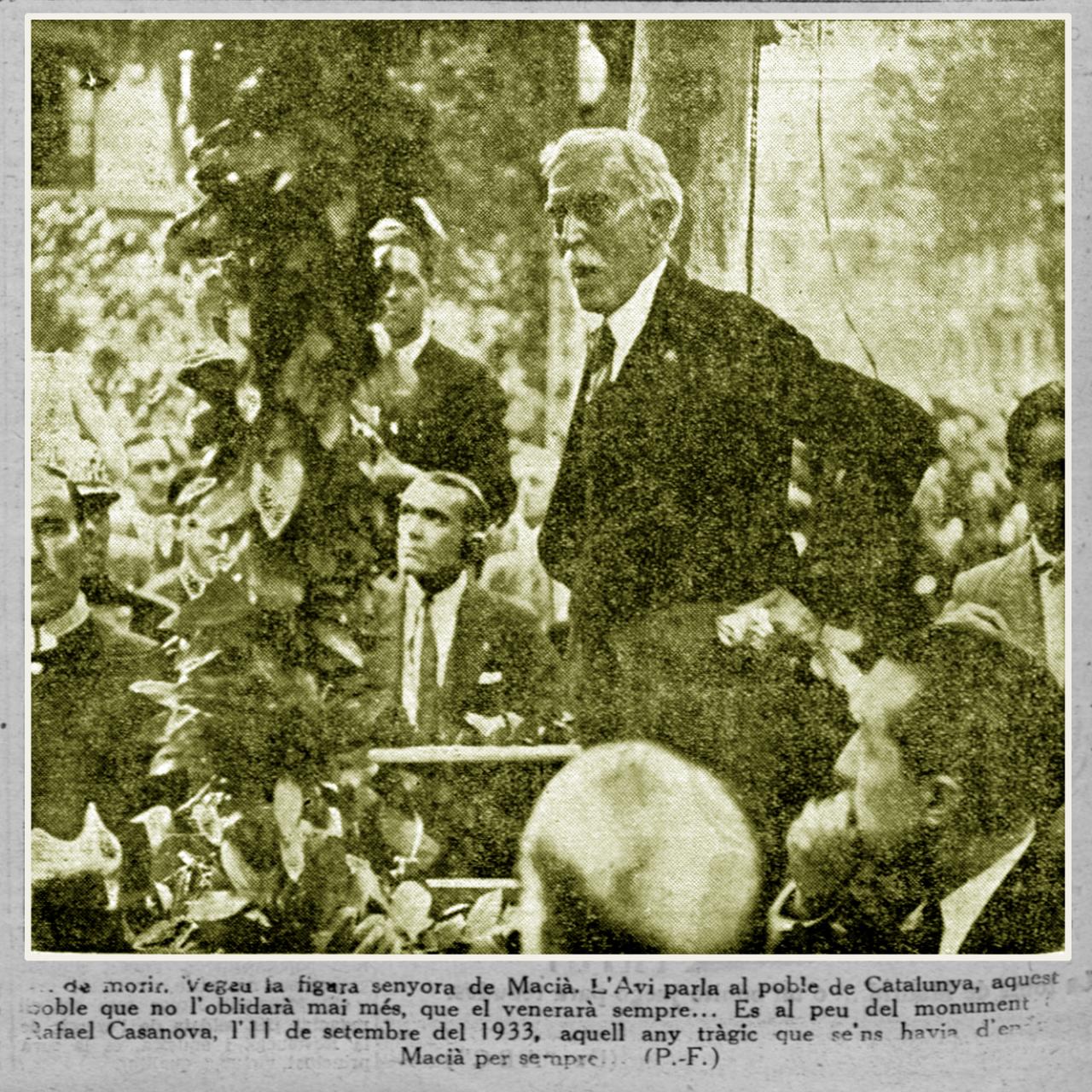 Retall de premsa de l'època on la fotografia de Francesc Macià apareix publicada amb el crèdit del seu veritable autor, el fotoperiodista Joan Andreu Puig Farràn, sota les sigles P. F.