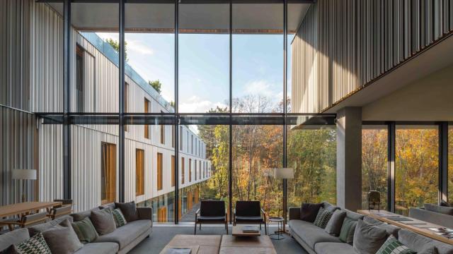 Instalaciones del Hotel Arima con vistas al bosque de Miramon / Hotel Arima