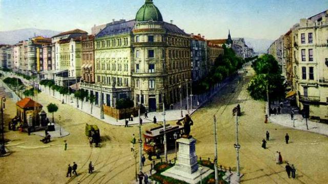 Plaza Circular, con el arranque de la Gran Va y de la calle Hurtado de Amzaga./ Colegio Vasco Navarro de Arquitectos