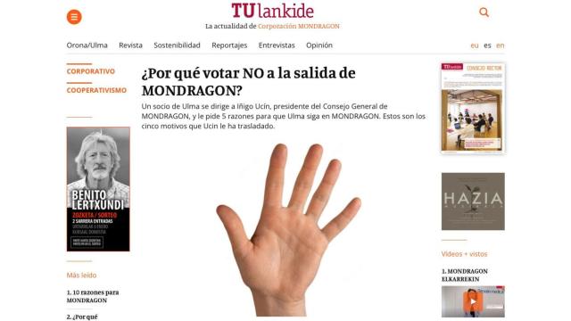Artculo escrito por Iigo Ucn, presidente del grupo Mondragn./ TuLankide