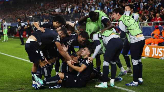 La Real Sociedad celebra uno de los goles anotados esta temporada en la Champions League.