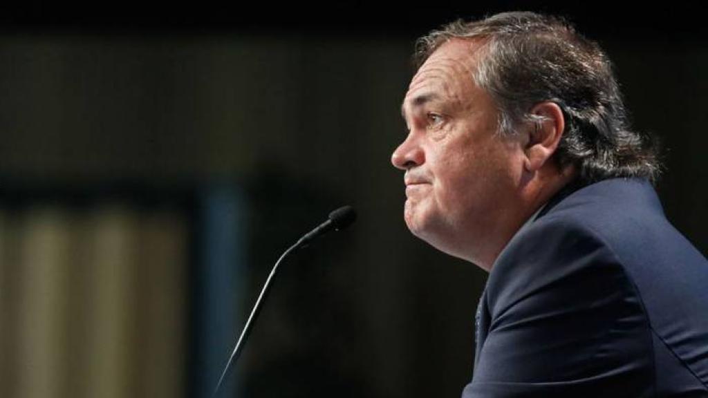 Jokin Aperribay, durante una rueda de prensa esta temporada de la Real Sociedad