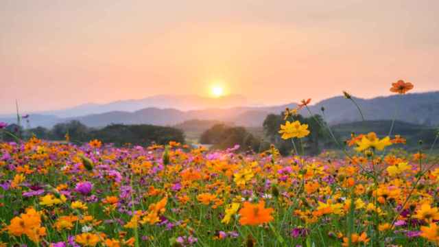 Puesta de sol sobre la montaña.