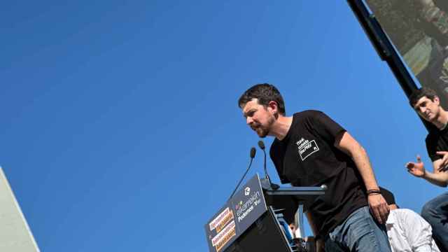 Pablo Iglesias en el mitin de Podemos de este viernes en Bilbao.