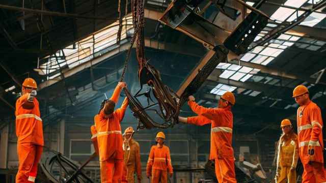 Trabajadores que se ocupan de retirar amianto. 