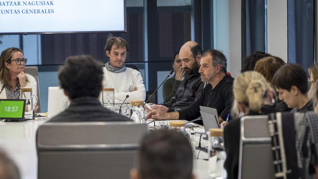 Representantes del comité de empresa de Astilleros Balenciaga, en las Juntas Generales de Gipuzkoa.